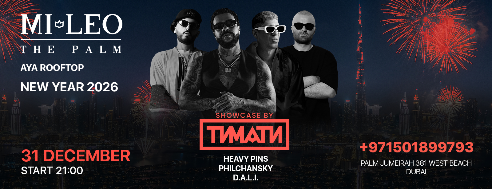 New Year 2026 Featuring “TIMATI Flava showcase/DJ Set” at AYA Rooftop at Mileo The Palm