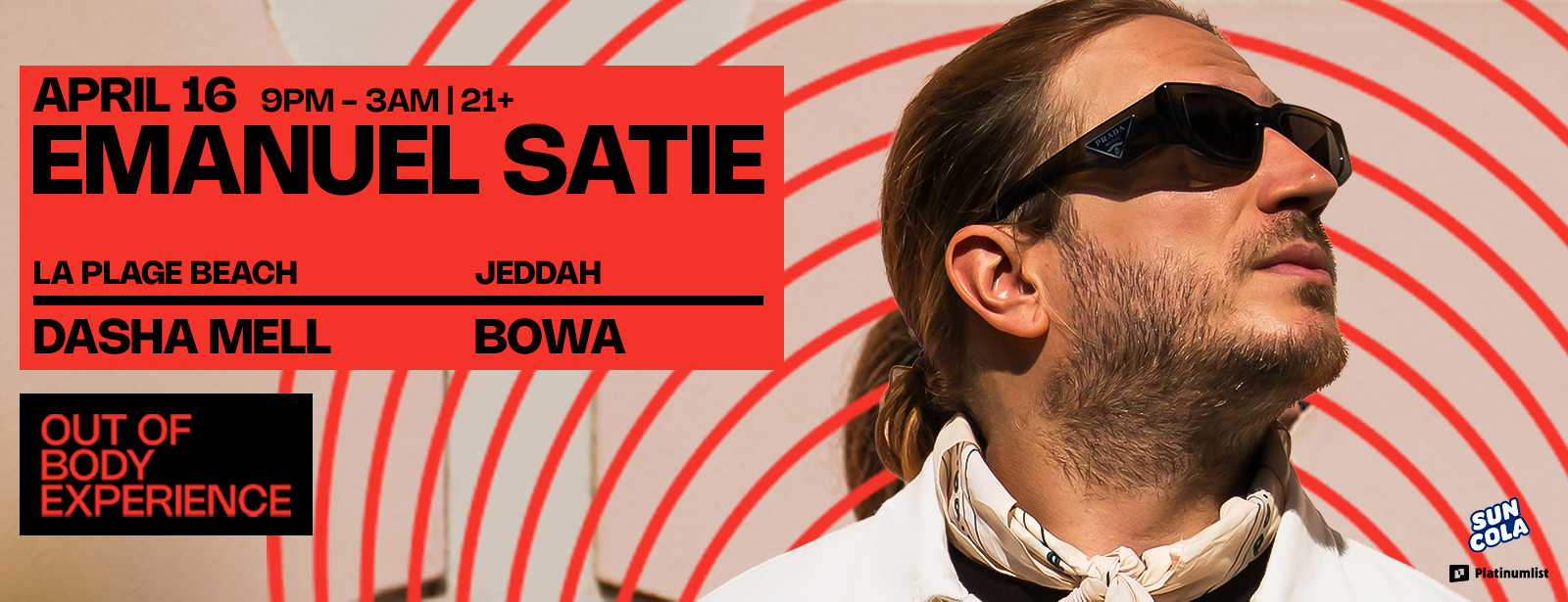 OBE presents Emanule Satie — 16 Apr | La Plage Beach, Jeddah