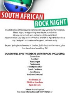 South African Rock Night - celebrating National Reconciliation Day