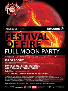 NASIMI BEACH 'Festival of Fire' FULL MOON PARTY - Fri 16 Dec
