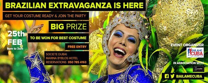 BRAZILIAN CARNIVAL EXTRAVAGANZA WED 25TH AT SOCIETE DUBAI