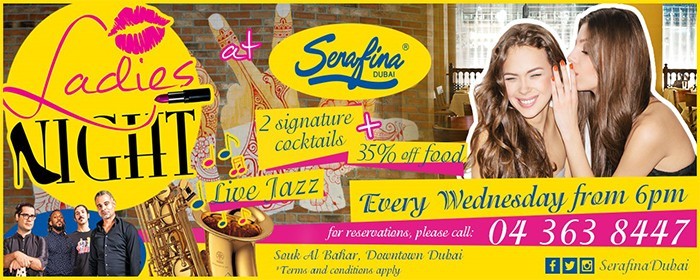 Ladies night at SERAFINA Dunai with live jazz music every Wednesday. Ladies night at SERAFINA Dunai with live jazz music every Wednesday.