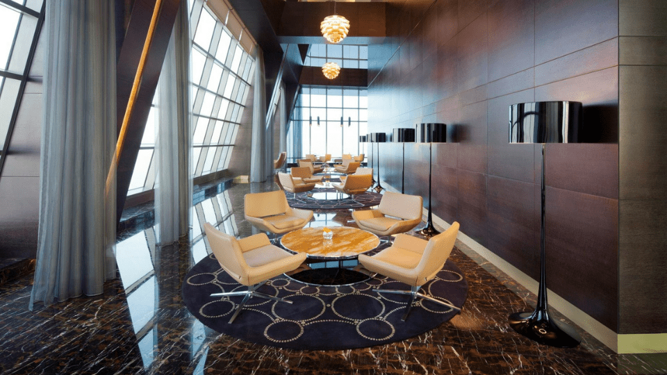 Etihad Tower Observation Deck with coffee or tea and slice of cake 2025 United Arab Emirates