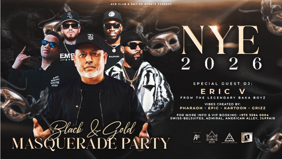 NYE 2026 Black & Gold Masquerade Party at ACE Club, Bahrain