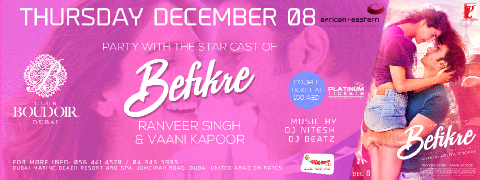Party With The Star Cast Of Befikre Ranveer Singh And Vaani Kapoor In Dubai Platinumlist Net We wonder what deepika padukone has to say about his thrusting his and that little red… ranveer singh and vaani kapoor