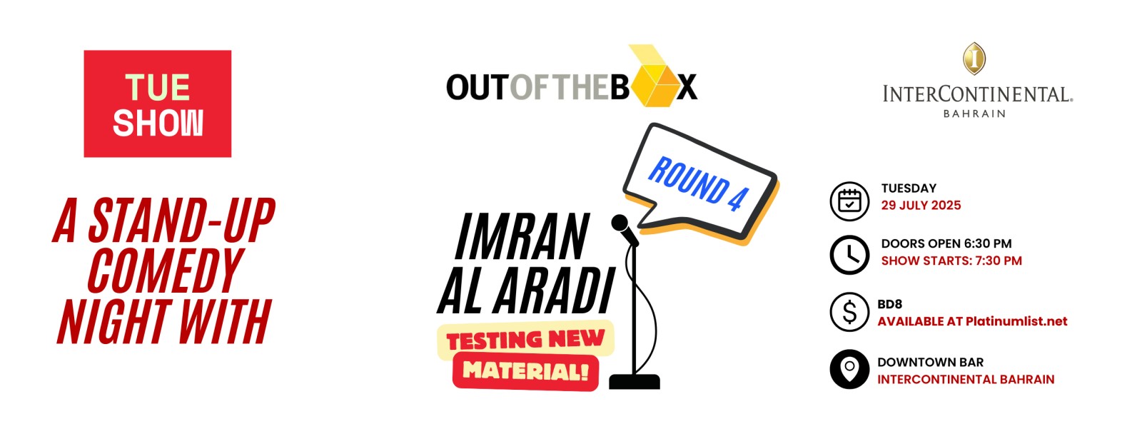 A Comedy Night With Imran Al Aradi – Round 4 At The InterContinental Hotel Bahrain | 29 July Comedy Events at dubaitrades.com