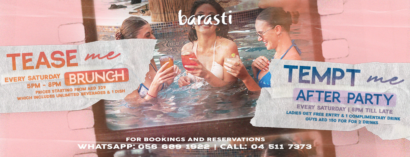 Tease Me - A Sunset Pool Brunch & After Party at Barasti in Dubai Nightlife at dubaitrades.com