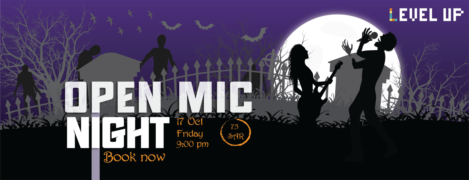 Open Mic Night at Level Up in Riyadh Halloween at shafqa.com Open Mic Night at Level Up in Riyadh Halloween at shafqa.com