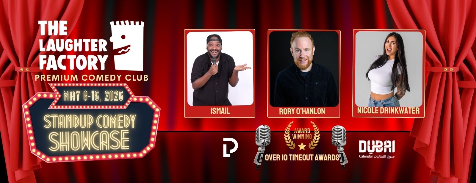 Rory O’Hanlon, Ismail Abdi & Nicole Drinkwater at The Laughter Factory This May in Dubai Comedy Events at dubaitraveltours.com