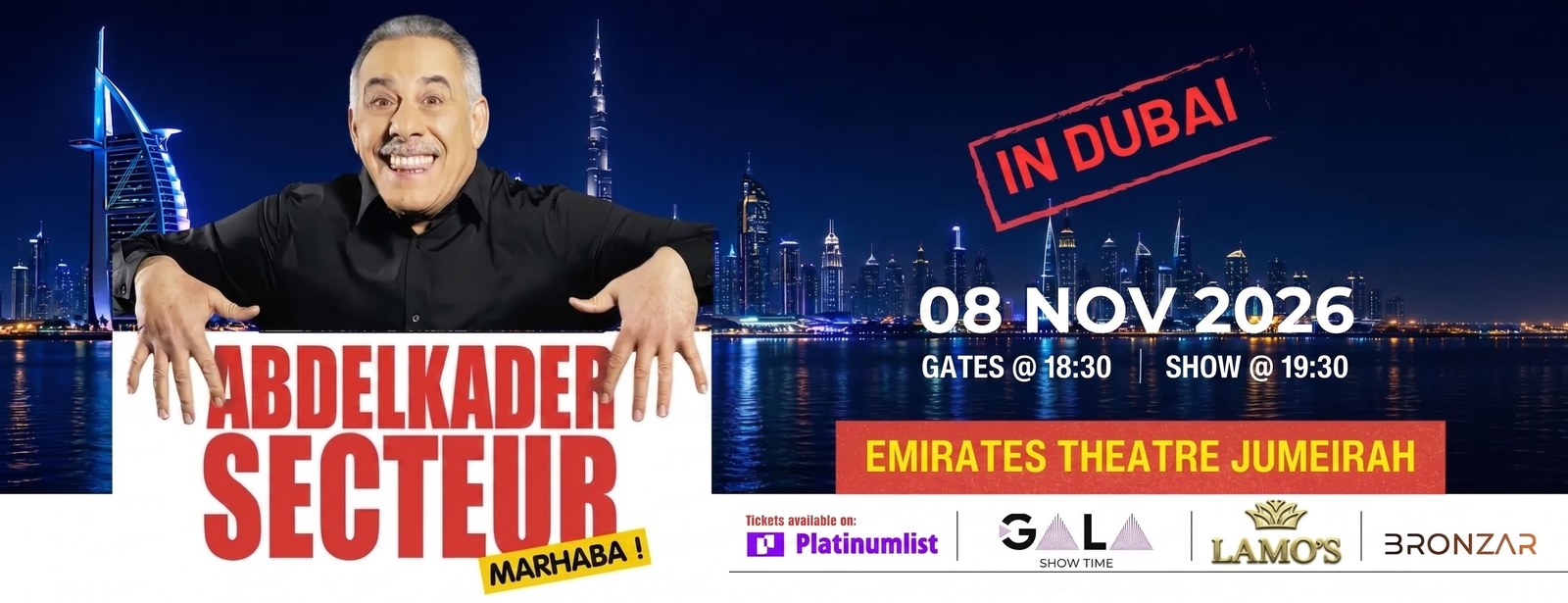 Abdelkader Secteur at Emirates Theatre in Dubai Comedy Events at dubaitraveltours.com