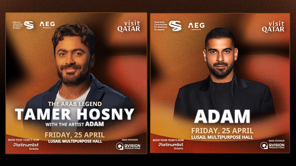 Tamer Hosny And Adam In Doha Tickets 2025 Arabic Concert Tamer Hosny And Adam In Doha 2025 Apr 25 Lusail Multipurpose Hall 98457 Full En1743528083