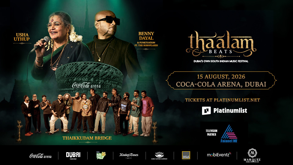 Thaalam Beats featuring Benny Dayal, Usha Uthup, and Thaikkudam Bridge in Dubai