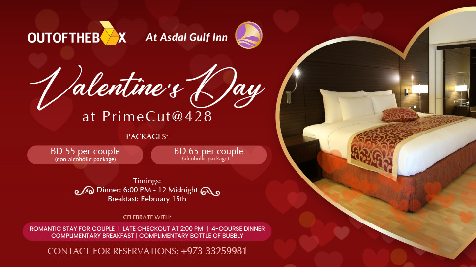 Valentines Day Dine and Stay at PrimeCut@428, Gulf Asdal Hotel