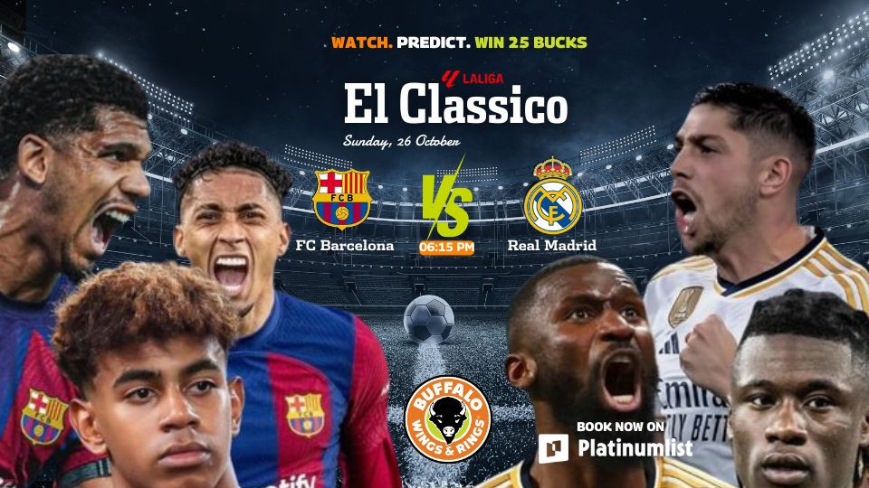 Watch El Classico: FC Barcelona v Real Madrid at Buffalo Wings & Rings, Bahrain